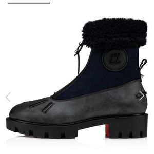 Christian Louboutin Black Glory Wool Shearling Lined Leather Ankle Boots Sz.37